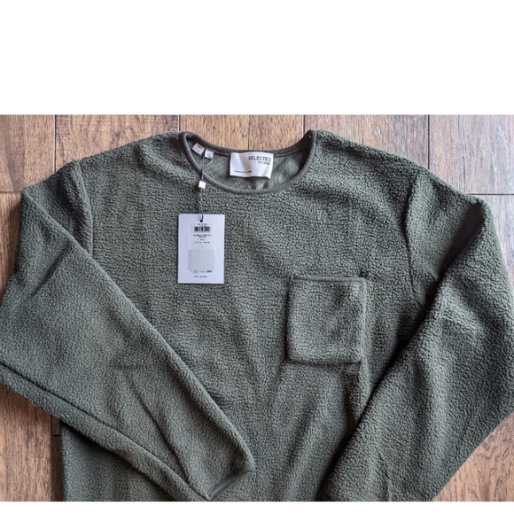 Selected / Homme Derek Crew Neck Sweatshirt Rosin Green Size Large NWT 100% Poly - Picture 2 of 16